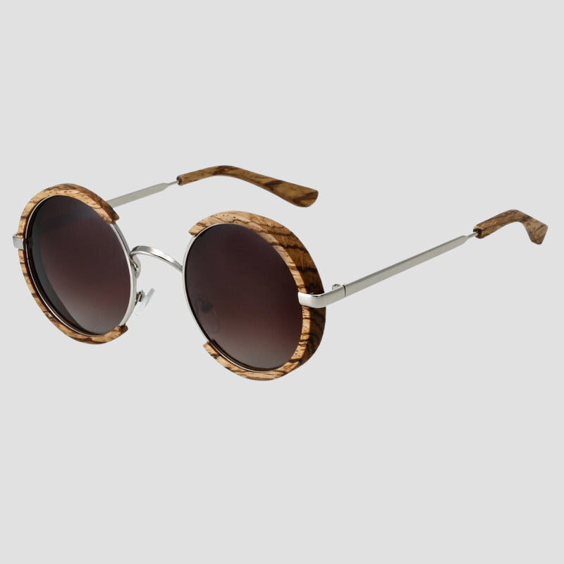 Bergen mahogany wooden sunglasses unisex vintage round style durable handcrafted rim beach lovers