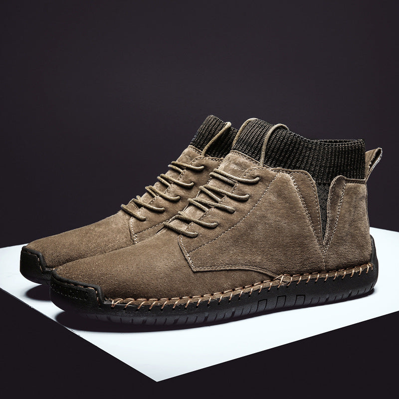 Men's solid ankle-length lace-up sneaker boots with ribbed collar, standard fit casual style