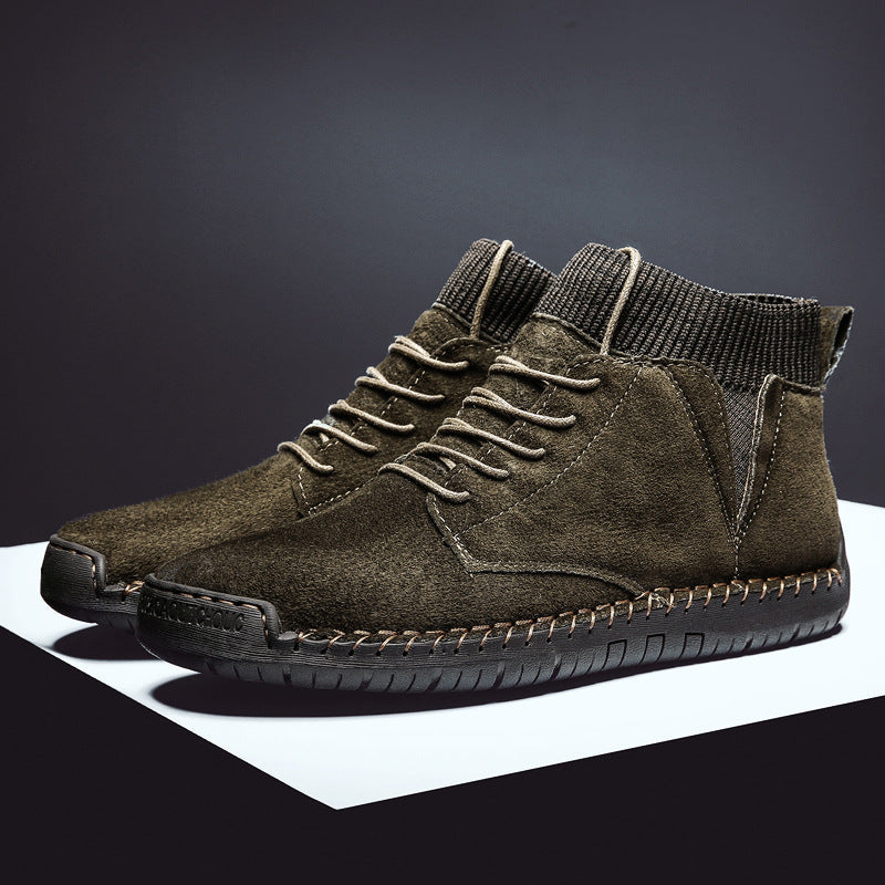 Men's solid ankle-length lace-up sneaker boots with ribbed collar, standard fit casual style