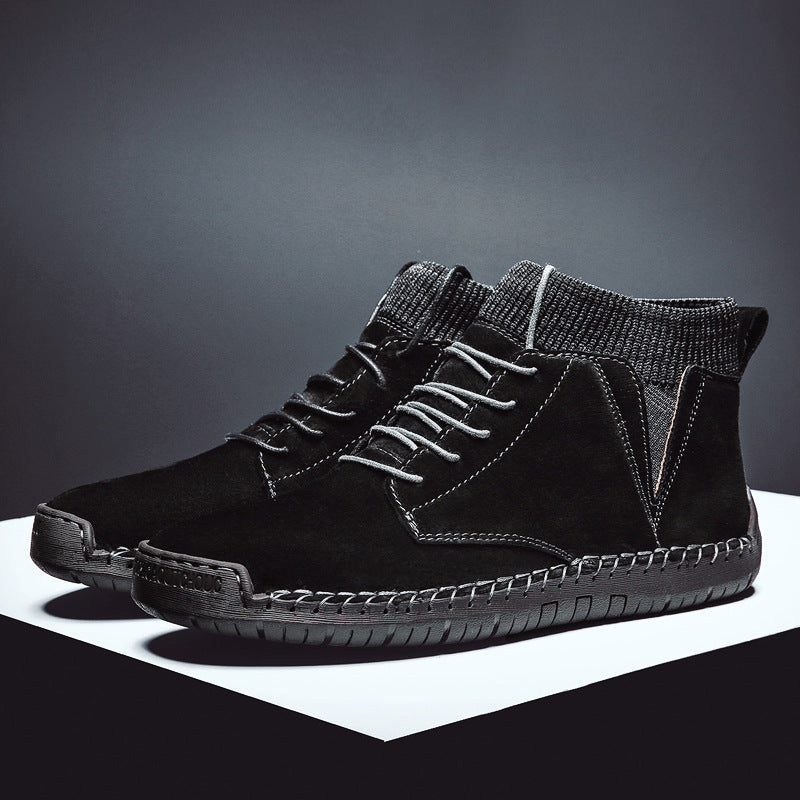 Men's solid ankle sneaker boots with lace-up front and ribbed collar for cushioned everyday comfort