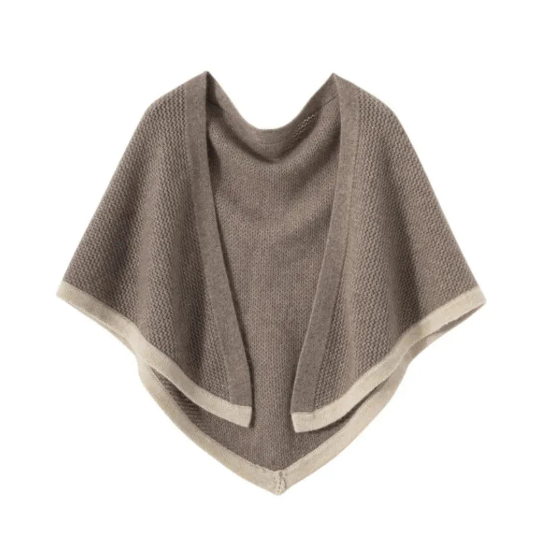 Women's cashmere shawl soft textured knit two-tone border all-season elegant wrap