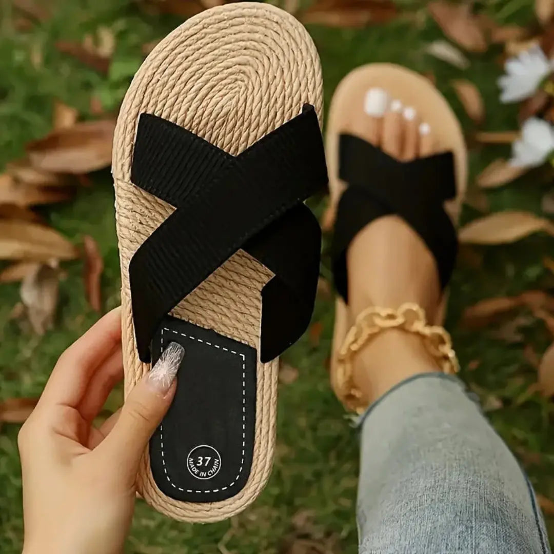 Bianca women's slip-on sandals with braided sole and criss-cross straps lightweight breathable comfort