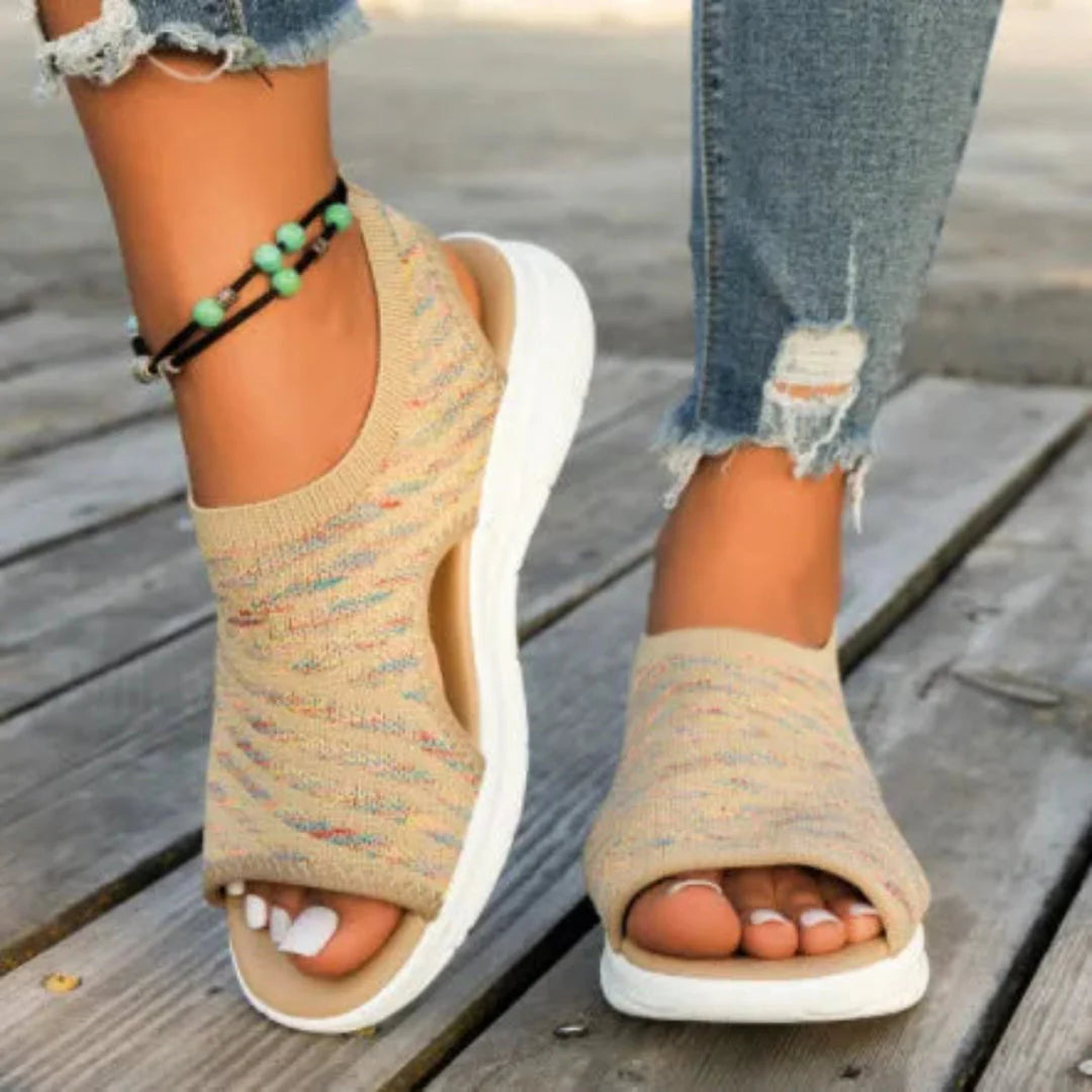 Women's open-toe mesh slip-on sandals breathable lightweight cushioned support casual chic warm-weather