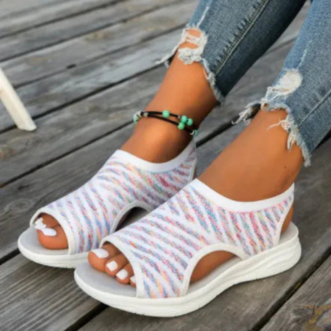 Women's open-toe mesh slip-on sandals lightweight breathable cushioned support casual walking style