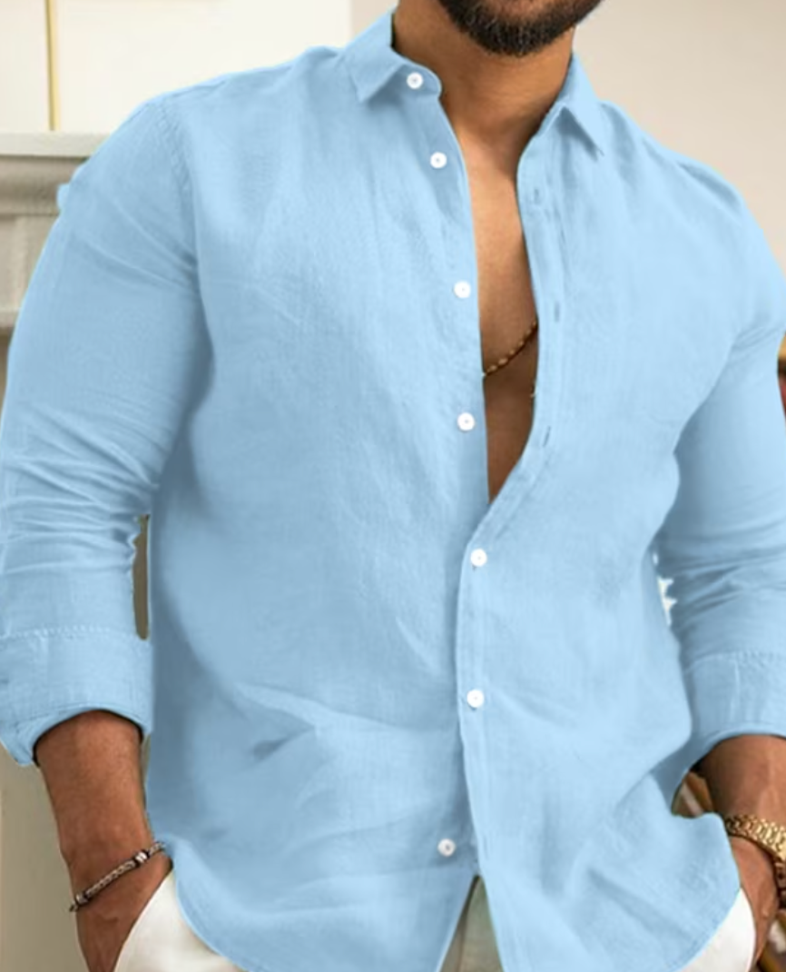 Men slim fit linen-cotton blend shirt, breathable lightweight summer style with Nordic minimalist design