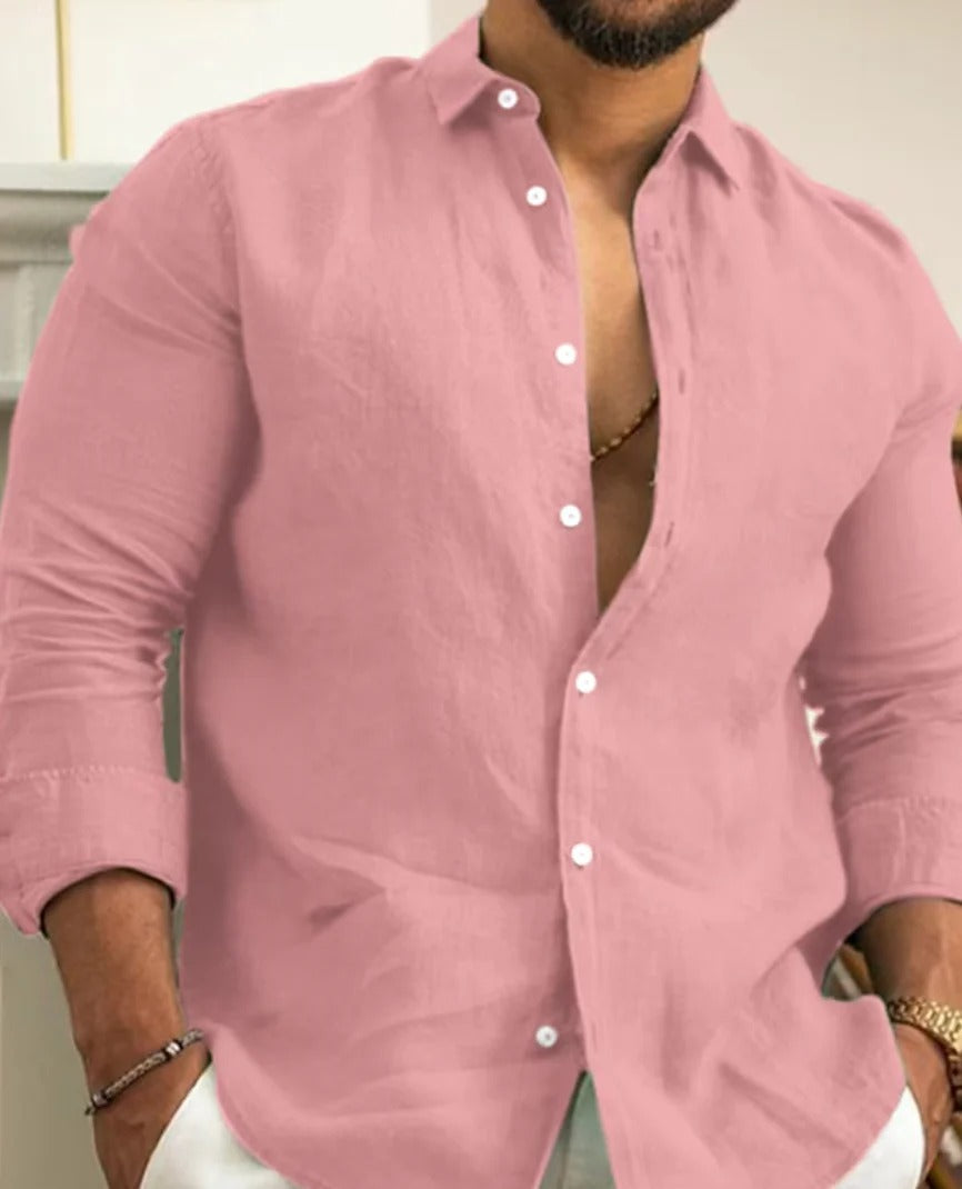 Men's white premium linen shirt relaxed elegant cut breathable natural fabric for summer