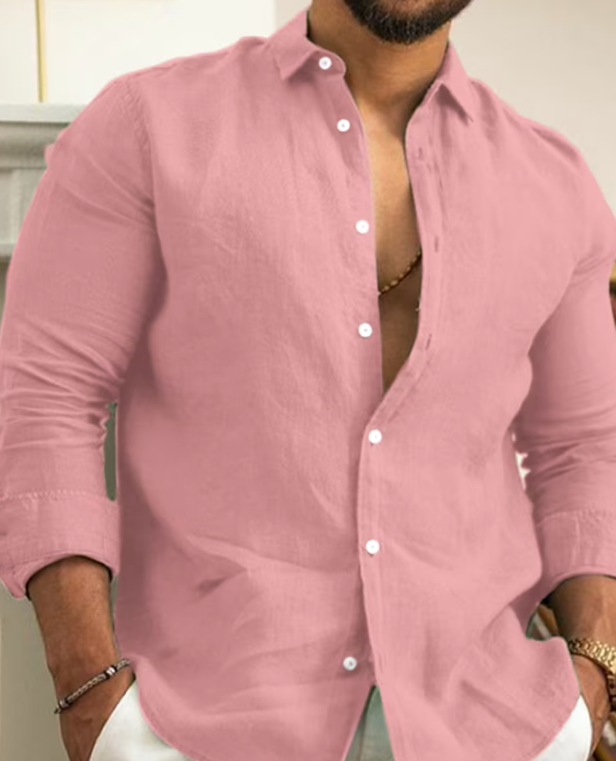 Men slim fit linen-cotton shirt breathable lightweight summer Nordic style streamlined silhouette