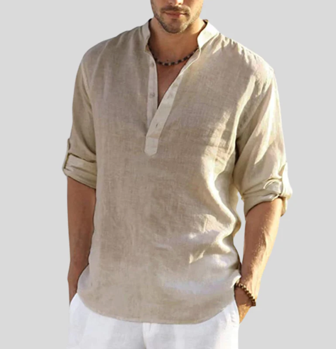 Adriano men's white linen shirt elegant refined collar slim fit timeless professional casual style