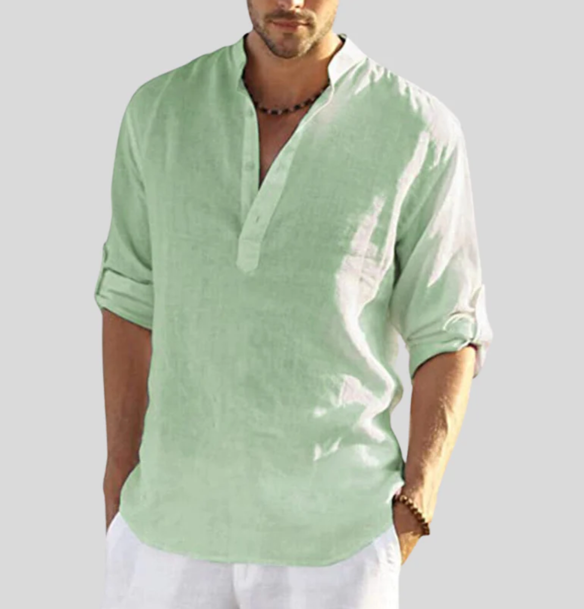 Adriano men's white linen shirt elegant refined collar slim fit professional casual timeless