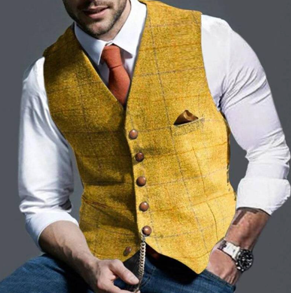 Men's classic fit elegant waistcoat versatile smart-casual style with clean tailored lines