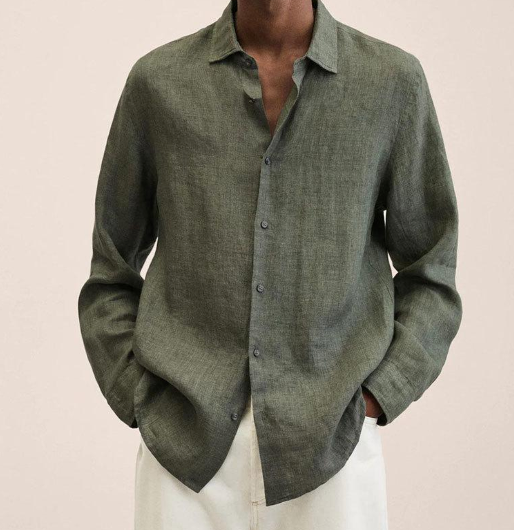 Vero Amsterdam light blue linen-cotton blend shirt tailored regular fit with straight silhouette