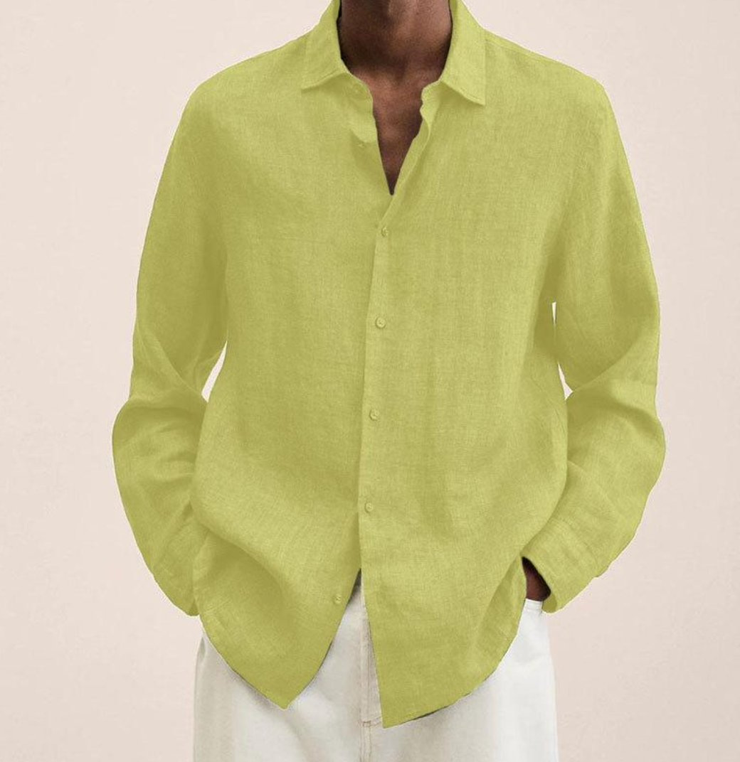 Vero Amsterdam beige linen-cotton blend tailored shirt with straight silhouette for office wear