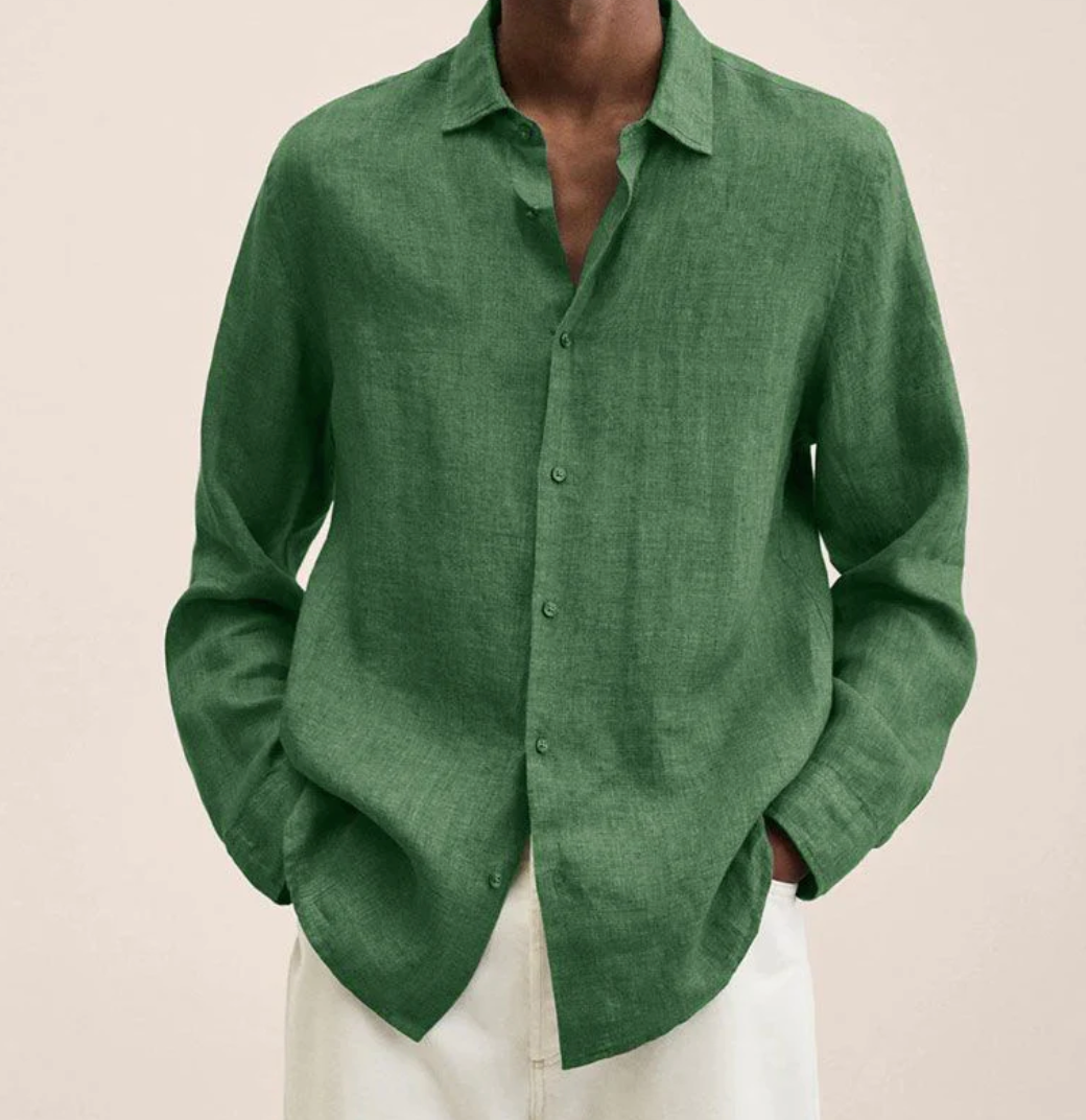 Vero Amsterdam beige linen-cotton blend shirt tailored fit with straight silhouette for office wear