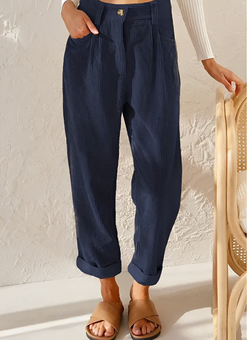 Women's striped pants all-season comfortable polished cut with timeless vertical stripe pattern