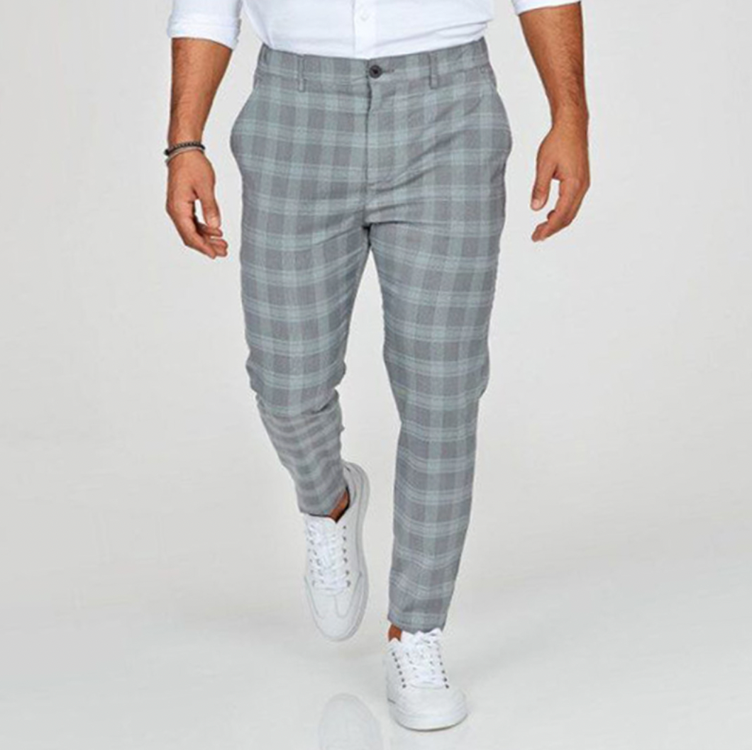 Men's elegant tailored pants with unique patterned fabric and sophisticated contemporary cut for daily wear