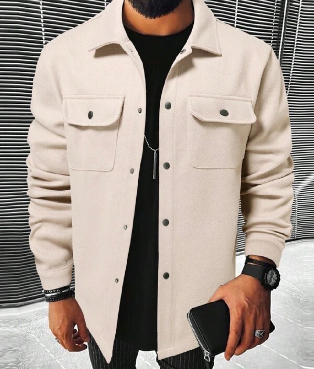 Josiah men's lightweight relaxed-fit spring jacket in neutral tone with classic button closure