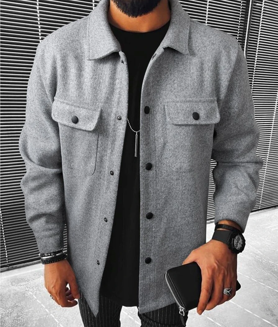 Josiah men's lightweight relaxed-fit spring jacket in neutral tone with classic button closure