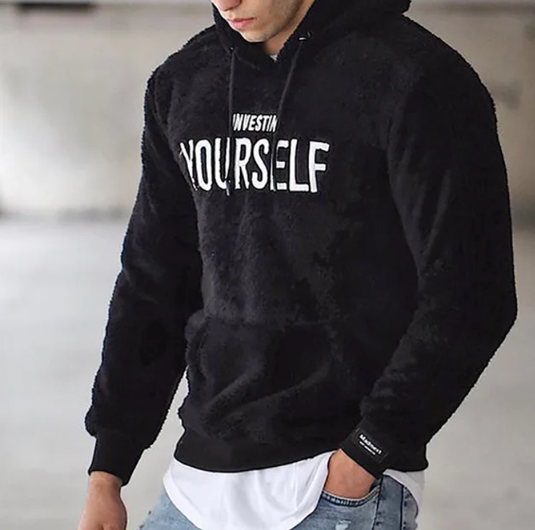 Unisex sherpa hoodie sweatshirt warm cozy pullover with uplifting wellness message plush comfort fit
