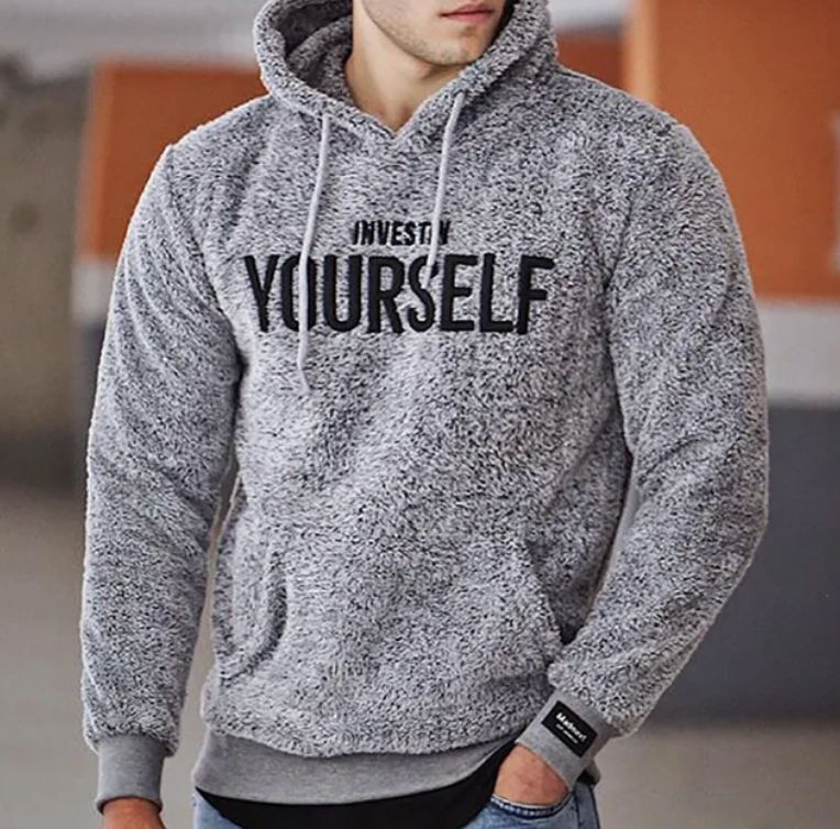 Unisex sherpa hoodie sweatshirt cozy fit warm plush fabric with uplifting wellness message