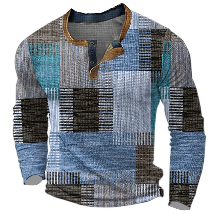 Men's color-block long sleeve shirt bold contrasting panels modern slim silhouette casual style