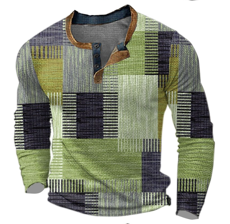 Men's color block long sleeve shirt bold contrasting panels modern slim silhouette everyday style