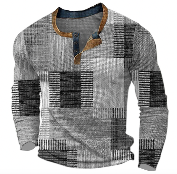 Men's color-block long sleeve shirt bold contrasting panels modern slim silhouette everyday style