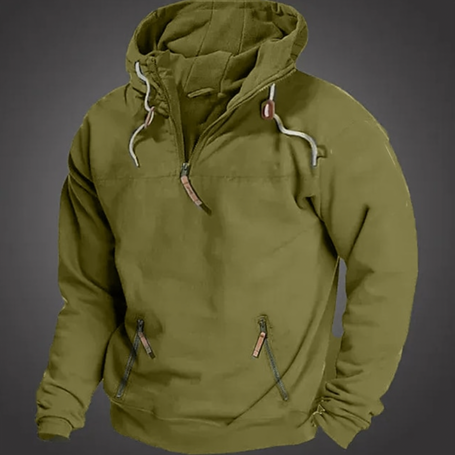 Men's casual relaxed-fit long sleeve hoodie with soft fleece lining, versatile everyday style
