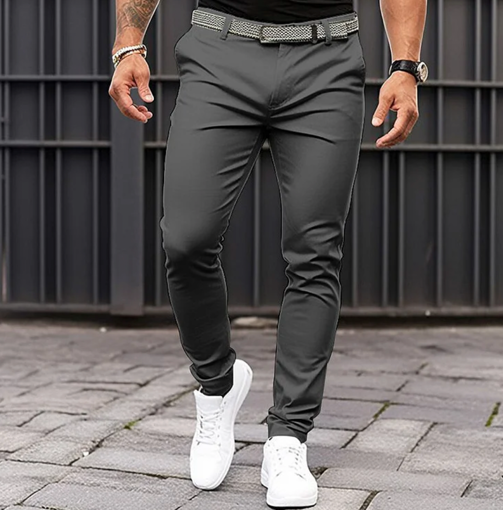 Men's slim fit office trousers smooth lining pockets all-day comfort casual wear