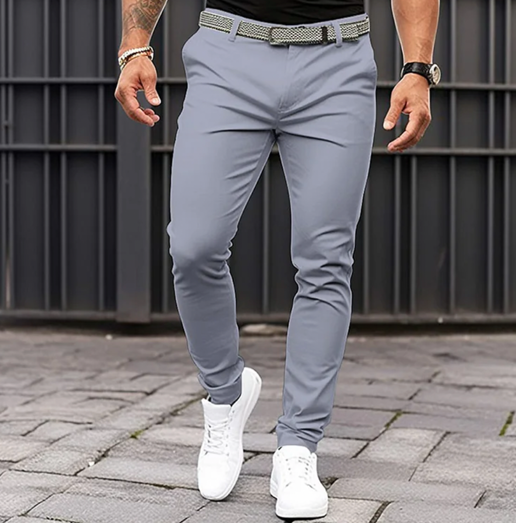 Men's slim fit office trousers with smooth lining, practical pockets, versatile casual and formal style