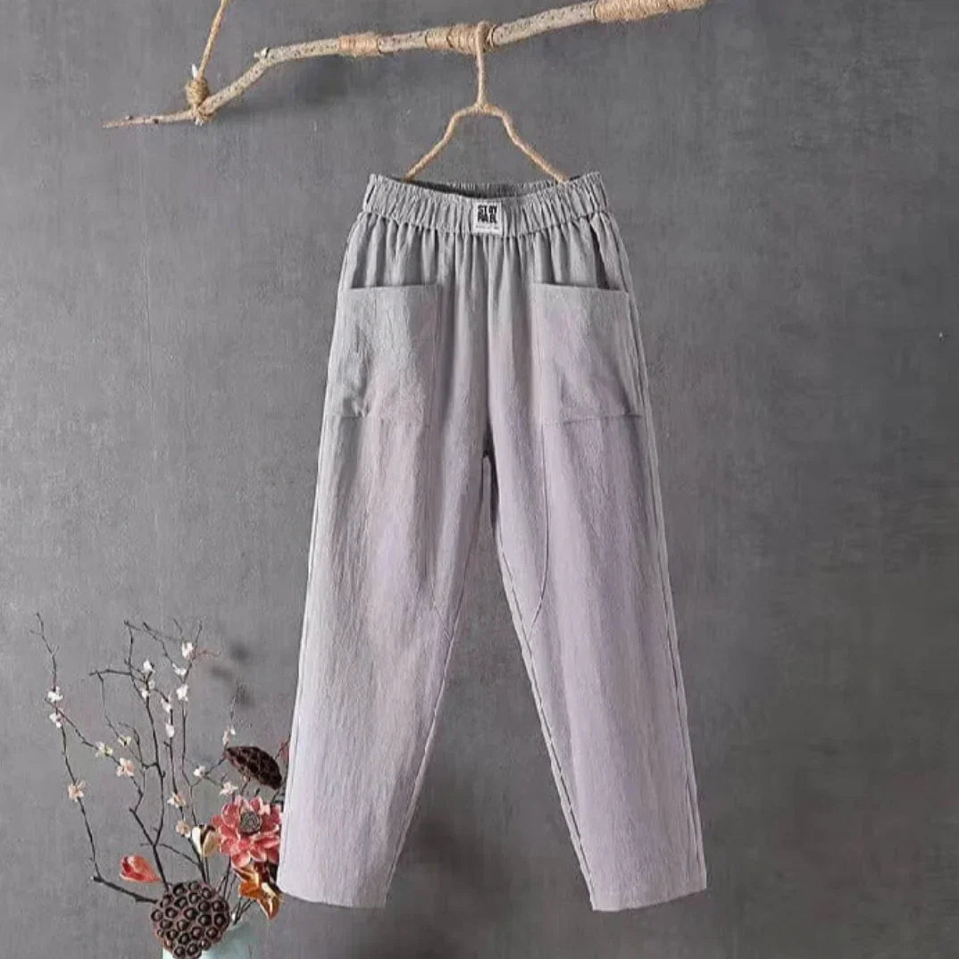 Women's linen cotton blend pants elastic waistband breathable casual to party versatile everyday wear
