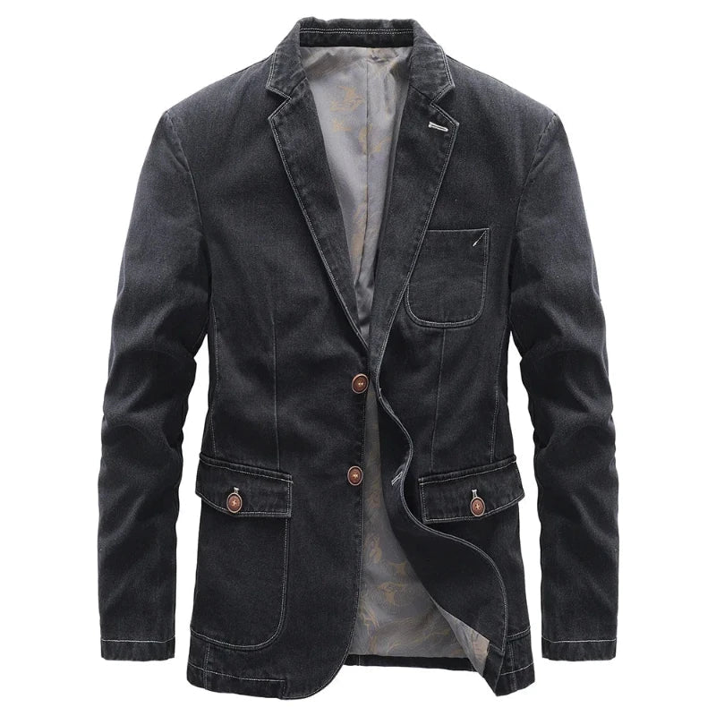 Men's structured denim blazer jacket bold tailored cut with rugged charm for versatile everyday wear