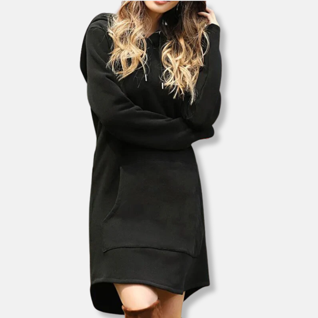 Women's relaxed fit hoodie dress in cotton blend with kangaroo pocket, casual everyday style