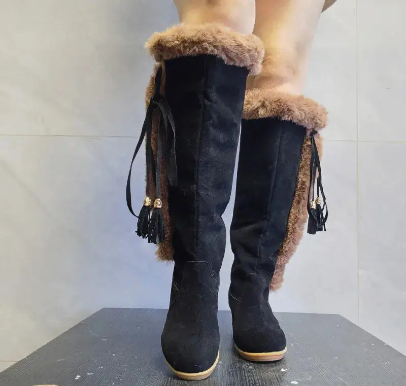 Women's knee-high winter boots synthetic leather warm lining combat-style cozy everyday wear