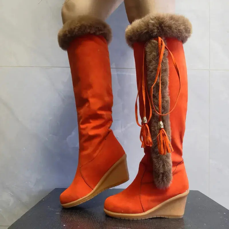Women's knee-high winter boots warm cozy lining combat-inspired synthetic leather stylish everyday