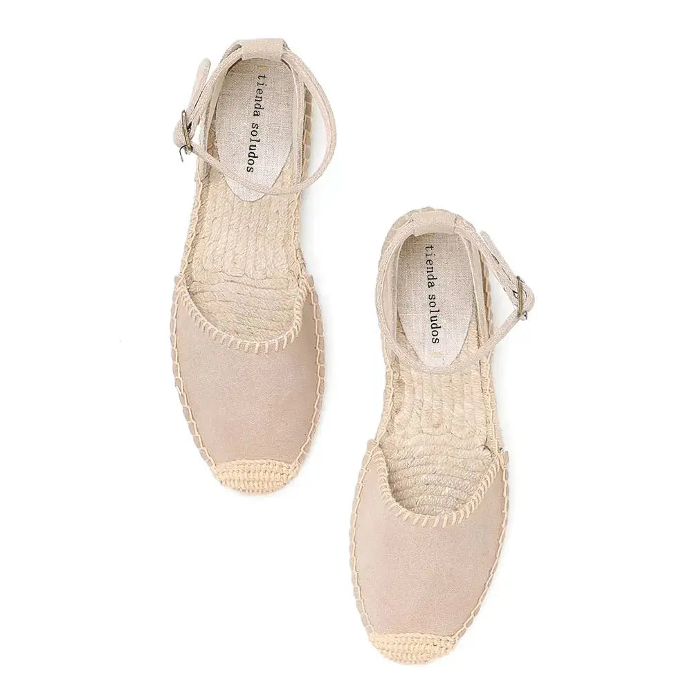 Women's bohemian flat espadrilles, lightweight open-toe summer sandals in neutral tones with breathable design
