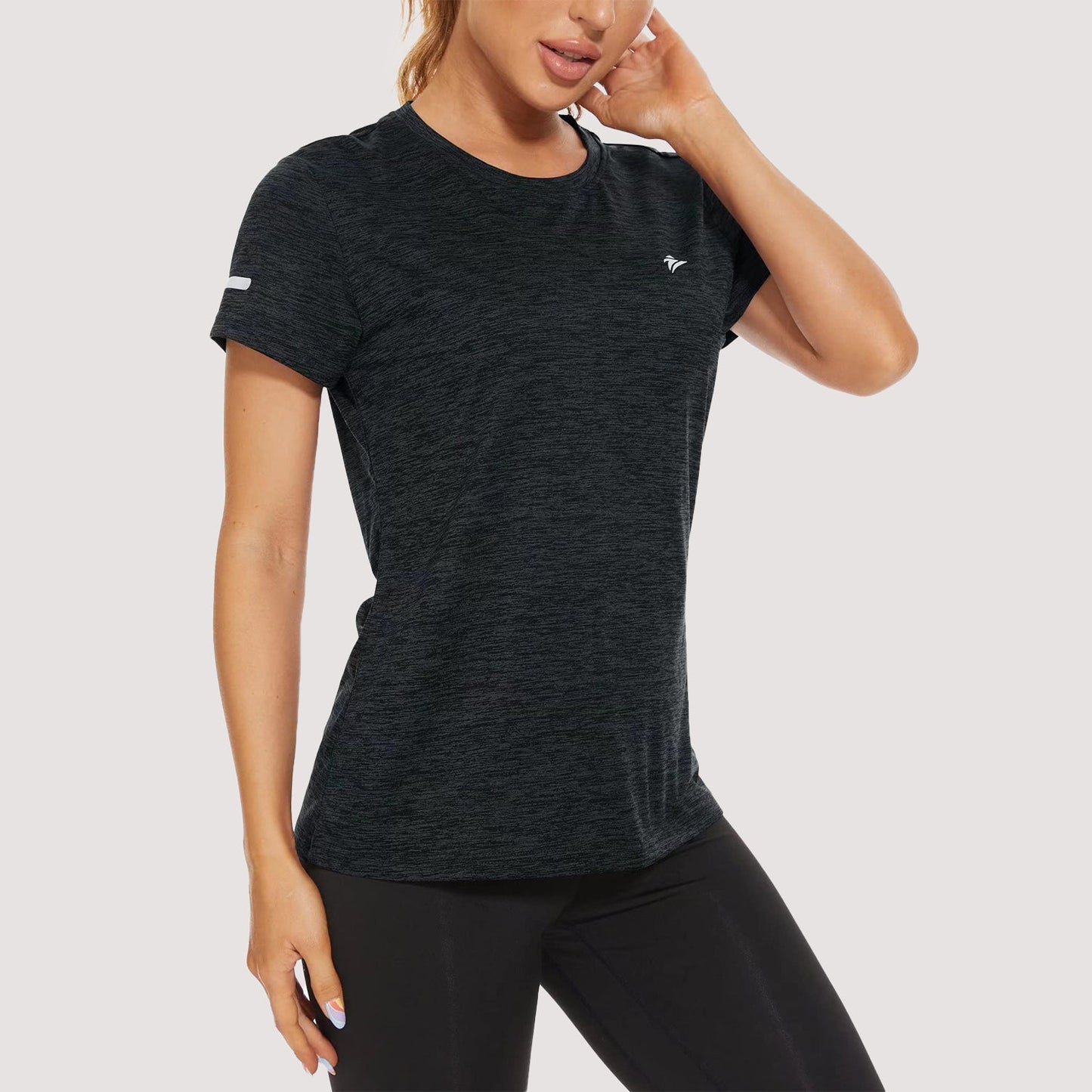 Women's quick-dry moisture-wicking running tee with reflective strips, lightweight athletic fit