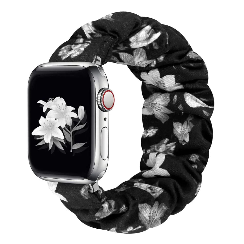 Bella scrunchie Apple Watch band soft-stretch nylon loop buckle-free design for fashion-forward women