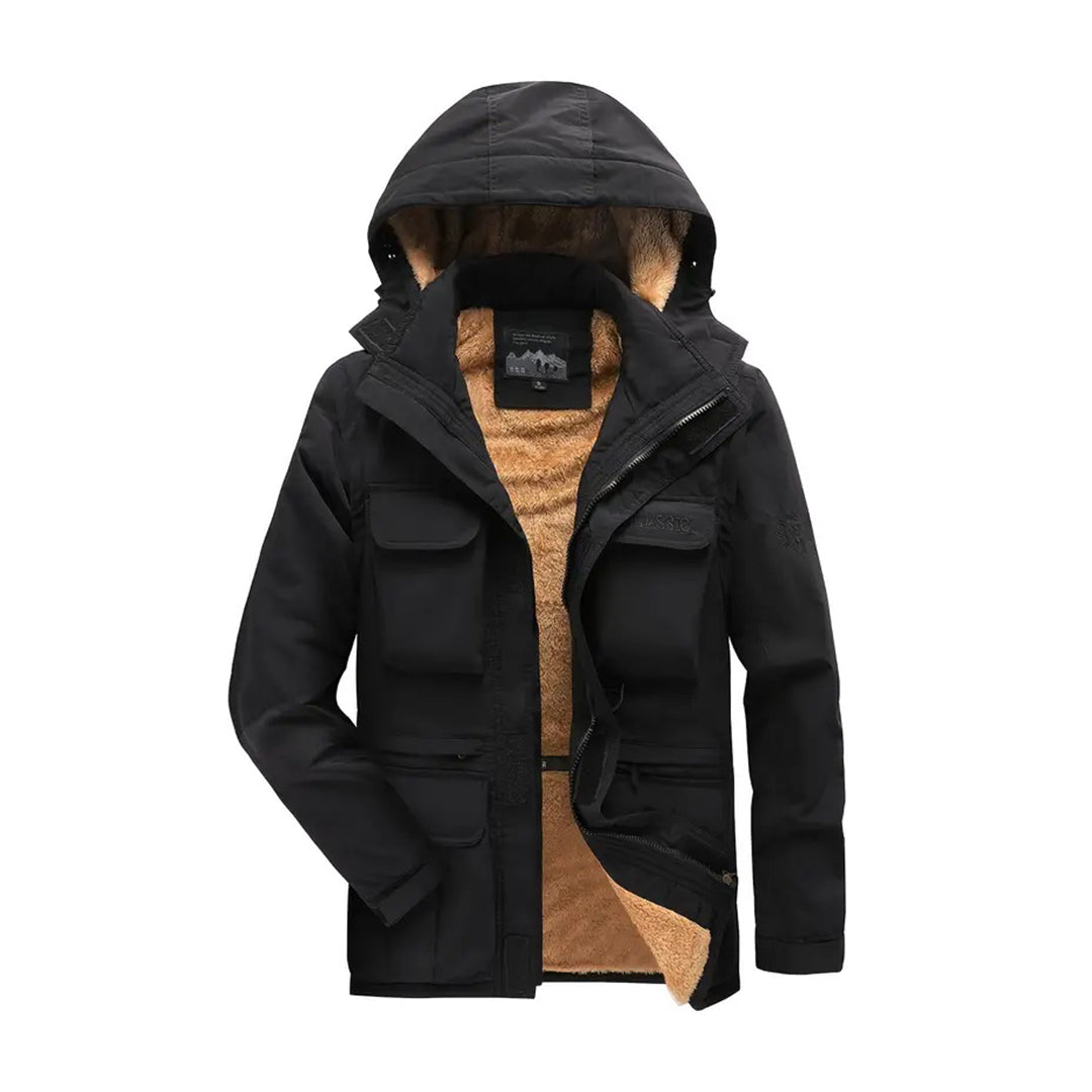Men's winter jacket weather-resistant faux fur lining detachable hood cold weather casual fit