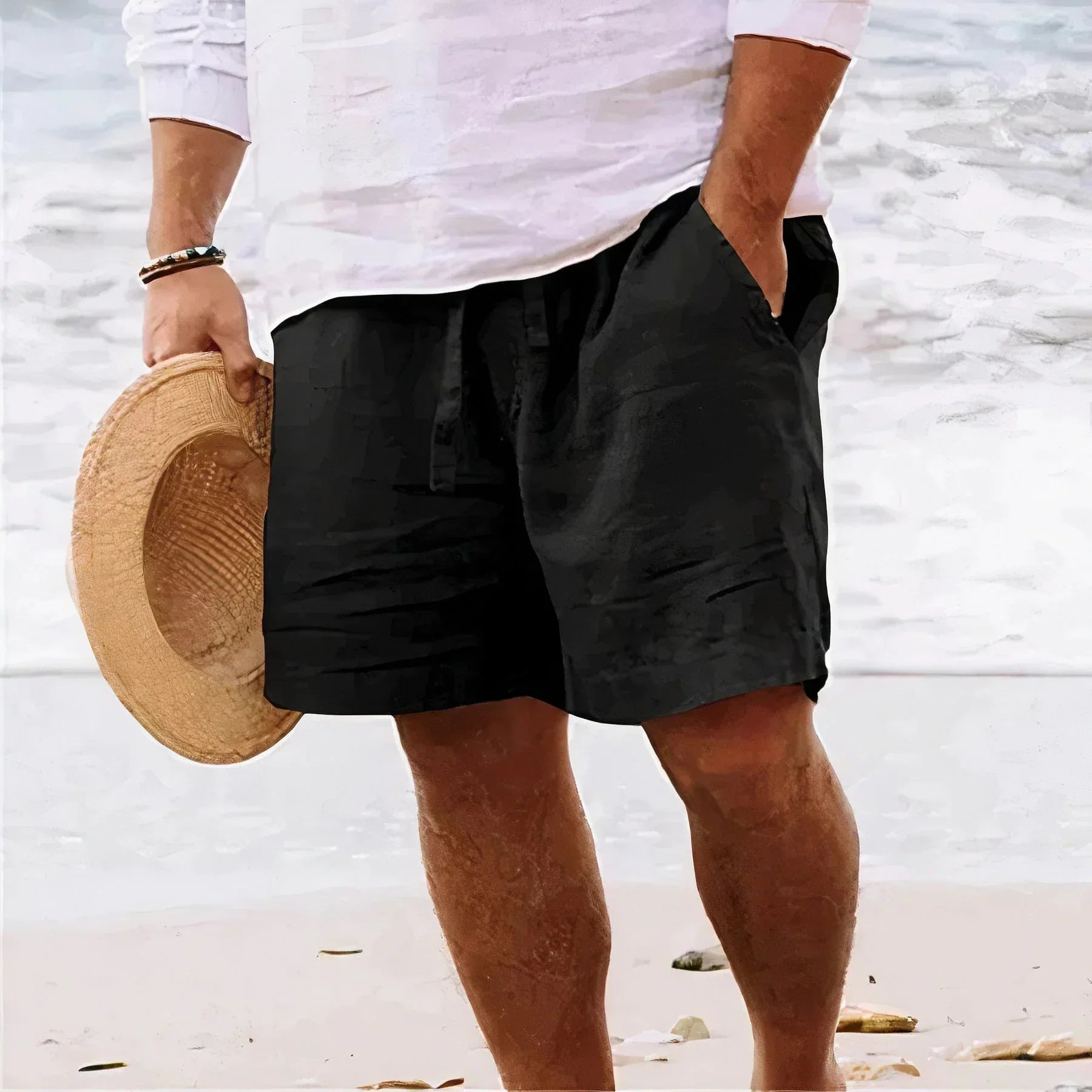 Men's light beige linen shorts relaxed fit breathable lightweight casual summer everyday wear