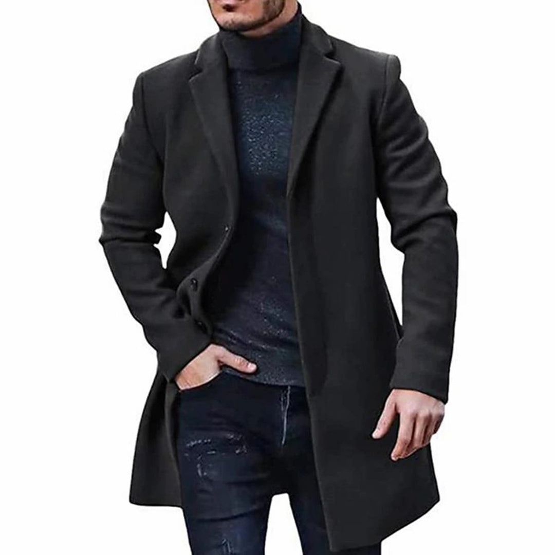 Men's wool blend knee-length tailored coat smart casual single breasted professional style