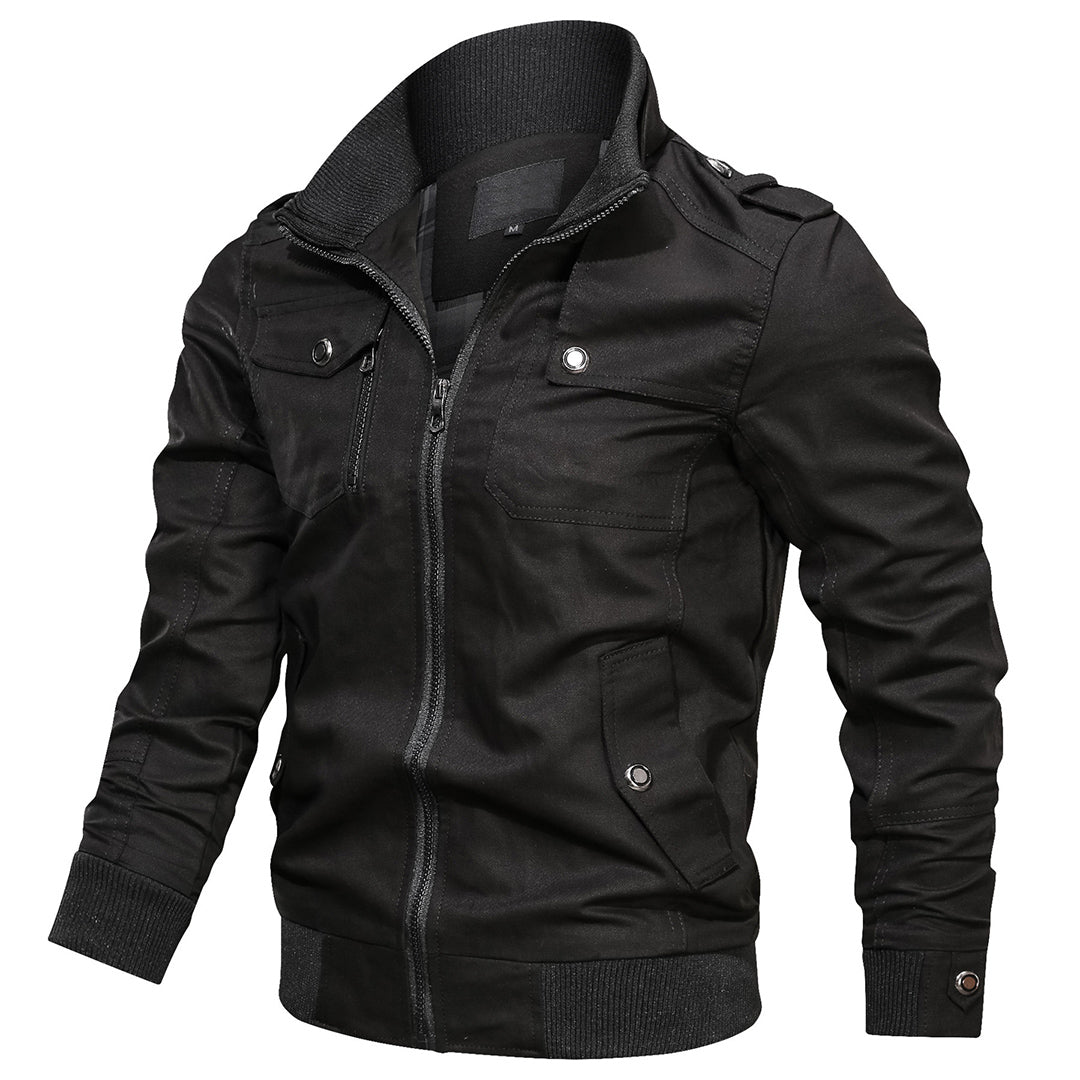 Men's multi-pocket bomber jacket classic silhouette ribbed cuffs hem collar versatile everyday outerwear