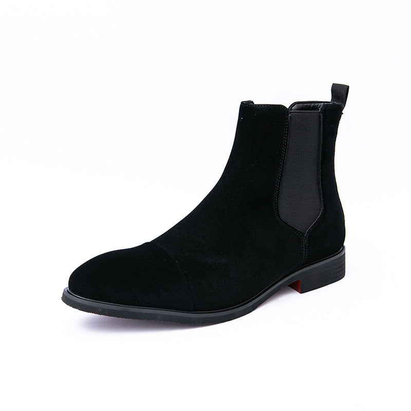 Men's suede Chelsea boots with elastic side panels, slip-on silhouette in classic style
