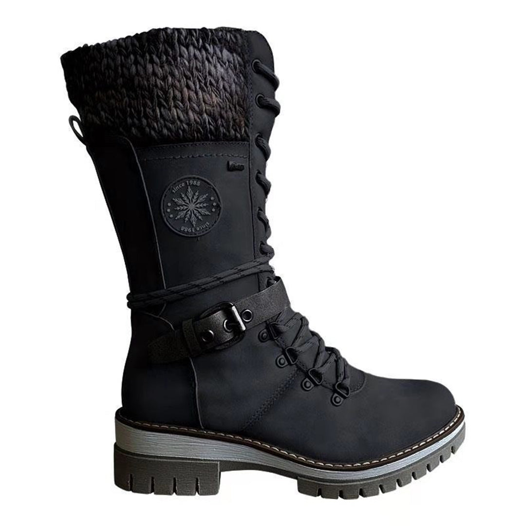 Women's Brooklyn lace-up winter boots with knit cuff, tall silhouette, side zip, cozy cold-weather style