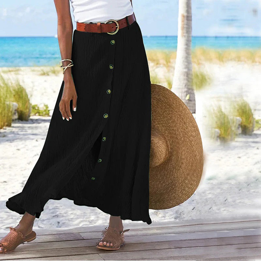 Women's white cotton maxi skirt A-line silhouette elastic waistband soft skin-friendly fabric
