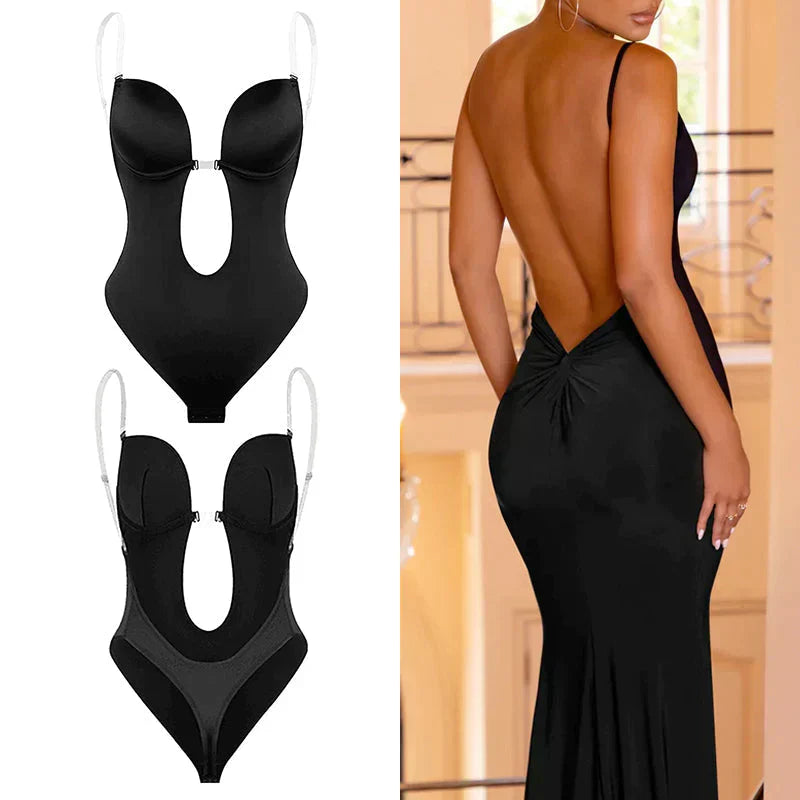 Nude backless seamless body shaper smoothing shapewear with low-back design for women