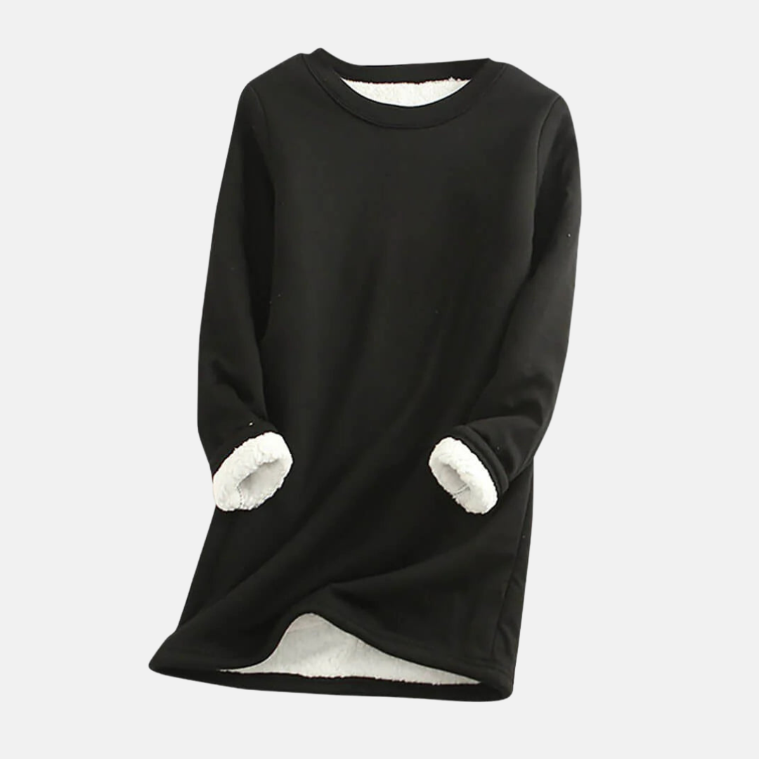 Women's plush-lined knit crew neck sweatshirt relaxed fit cozy everyday warmth casual comfort