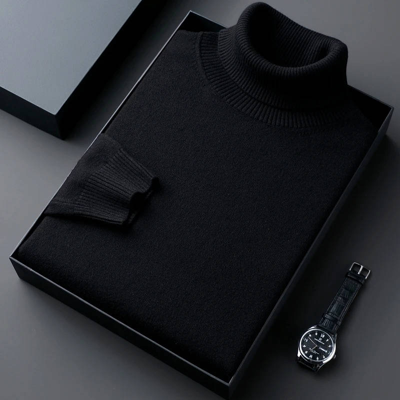 Men's premium turtleneck sweater soft cotton blend knit sharp casual fit for busy professionals