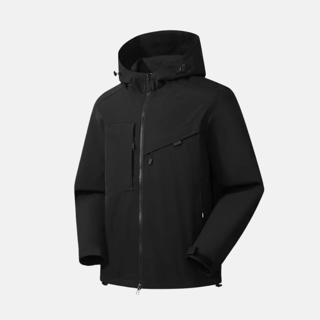 Men's weather-resistant hooded jacket relaxed fit with zip pockets and adjustable hem for everyday wear