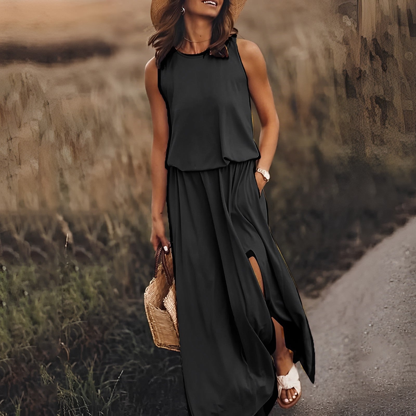 Jonna sleeveless maxi dress retro style breathable fabric elegant women travel outfit