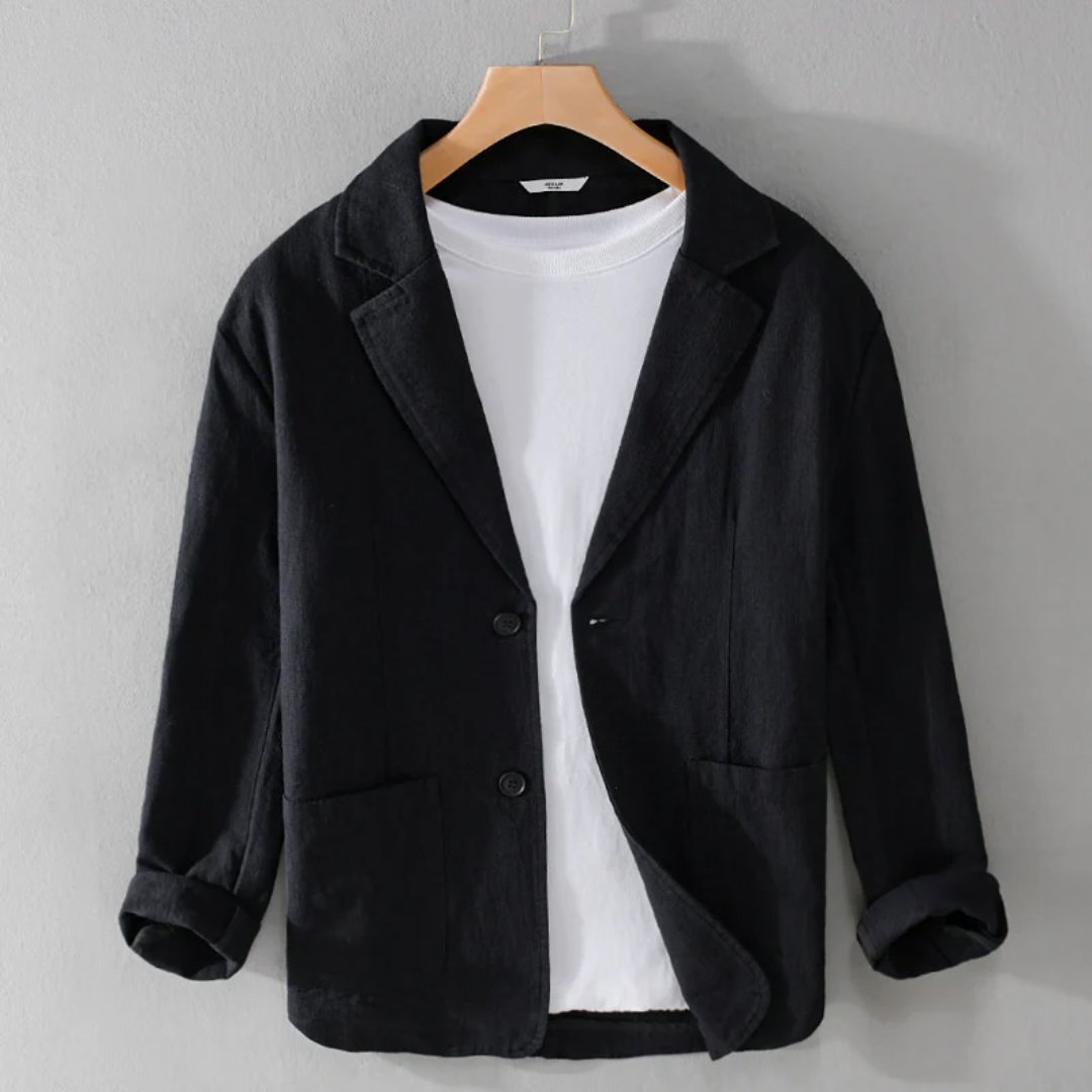 Men's relaxed fit cotton linen blend jacket individually dyed for unique character, lightweight layer